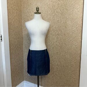 VTG Y2K 2000s Dark Wash Blue Jean Denim Double Zip Mini Skirt